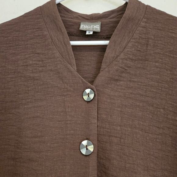 NICHE Nilgun Derman Lagenlook Brown Long Sleeve Swing Button-up Jacket - Sz S - Picture 4 of 7